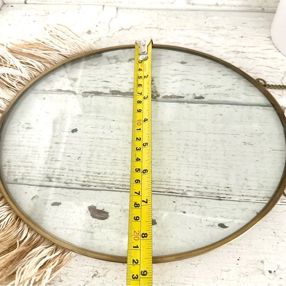 Vintage Style Brass Look Frame Oval Fringe Bottom Clear Glass Photo Picture Boho